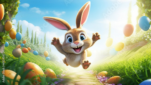 Cute, Baby Rabbit, Cartoon Style, Adorable, Bunny, Cartoon Character, Sweet, Little Bunny, Children's Illustration, Playful, Funny, Illustration, Art, Whimsical, Happy, Fluffy, Smiling, 