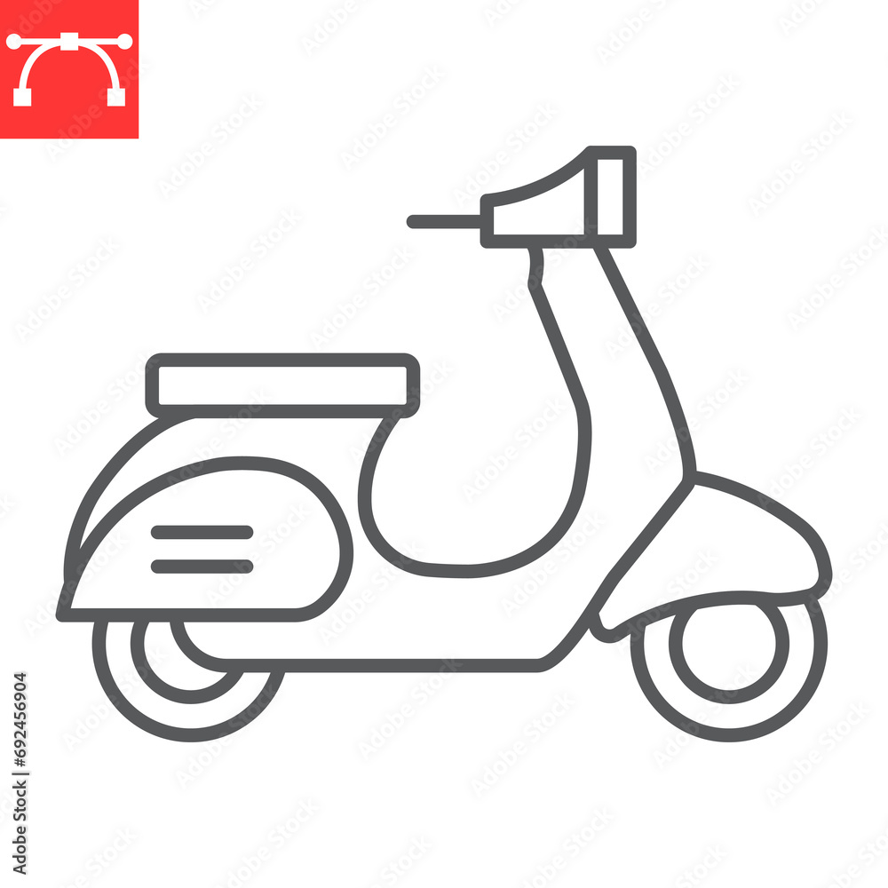 Scooter line icon, transportation and vehicle, delivery scooter vector icon, vector graphics, editable stroke outline sign, eps 10. Scooter line icon, transportation and vehicle, delivery scooter vector icon, vector graphics, editable stroke outline sign, eps 10.