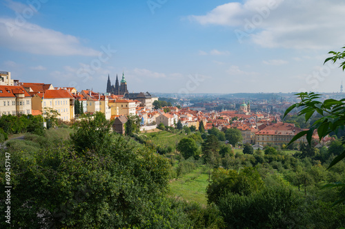 Prague, Czech Republic - September 26, 2023 - View of the Prague skyline while climbing Petrin Tower. © WSPHOTO