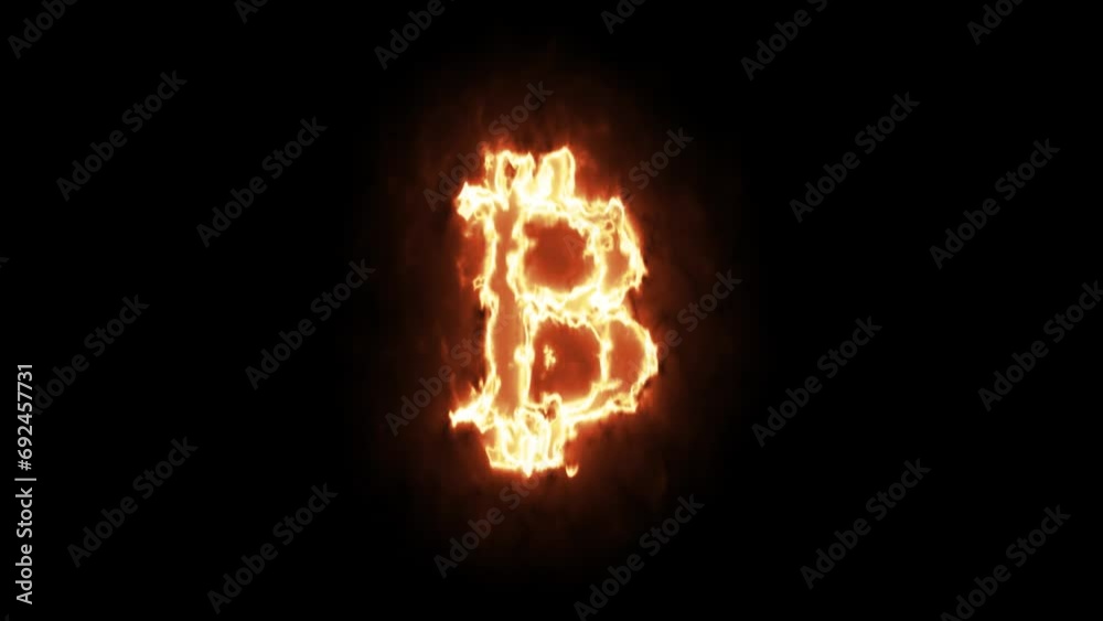 Bitcoin icon is on fire on a black background Bitcoin icon is on fire on a black background