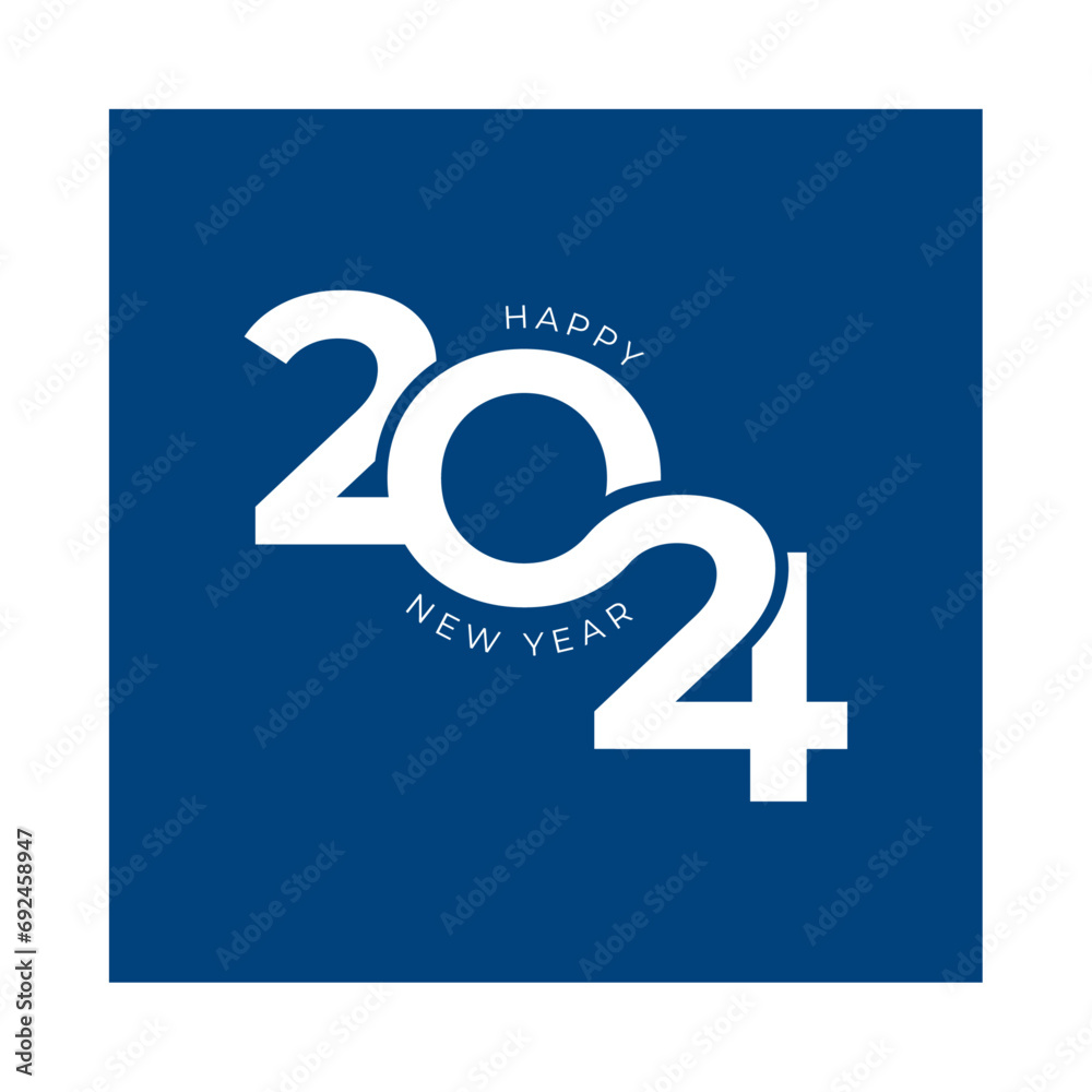 Joyeux nouvel an 2024, modèle carré avec numéro. Carte de vœux moderne avec chiffres mélangés pour la célébration de la nouvelle année 2024. Concept logo. Design vectoriel, illustration, date, an. - obrazy, fototapety, plakaty 