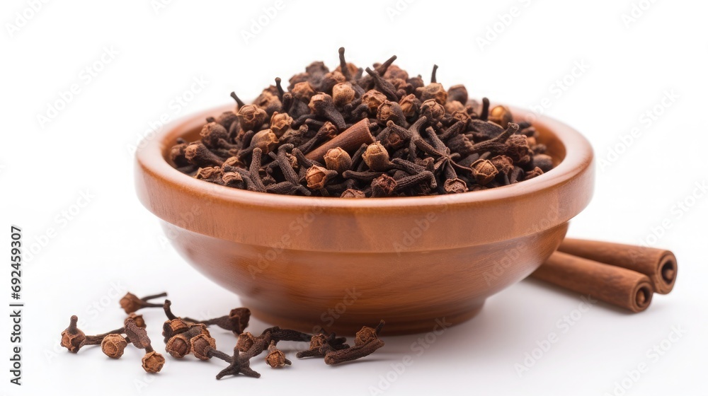 cloves in a bowl on a table in white isolated background cloves in a bowl on a table in white isolated background