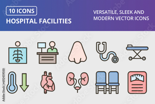 Hospital Facilities Thick Line Filled Colors Icons Set