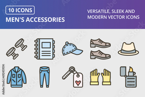 Men's Accessories Thick Line Filled Colors Icons Set