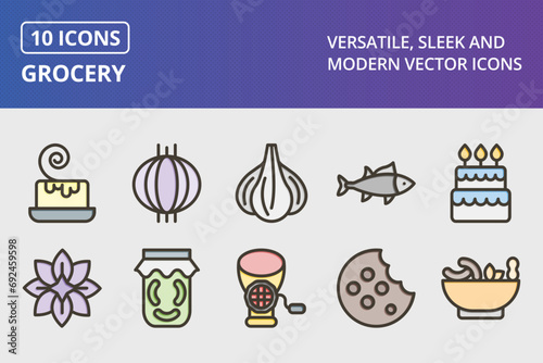 Grocery Thick Line Filled Colors Icons Set