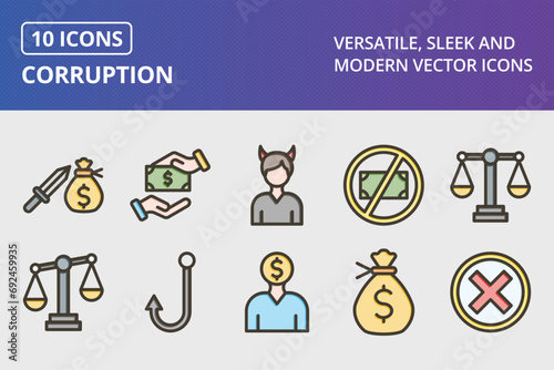 Corruption Thick Line Filled Colors Icons Set