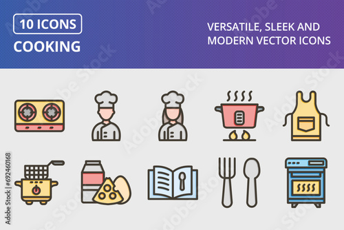 Cooking Thick Line Filled Colors Icons Set