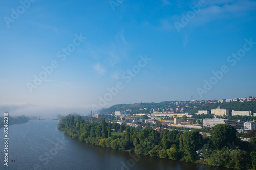 Prague, Czech Republic - September 27, 2023 - Panoramic view of Prague and the surrounding area while walking on Vysehrad. © WSPHOTO