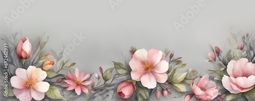 Watercolor banner with spring flowers