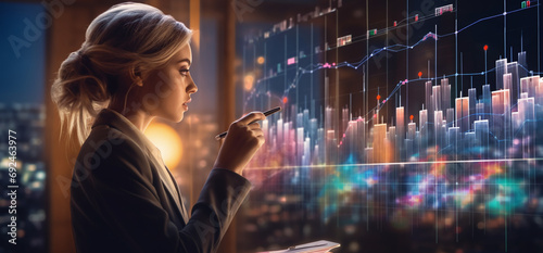 Businesswoman in Suit Drawing Data on Interactive Graph