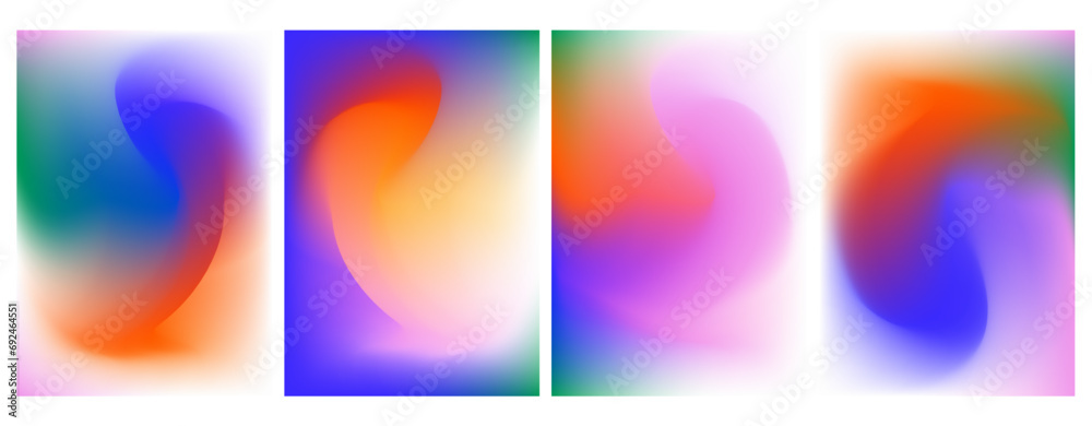 Colorful abstract background with neon orange, green, blue, purple, yellow gradient mesh vector illustration. Dynamic color flow poster, banner, web, smartphone screen, presentations and prints - obrazy, fototapety, plakaty 