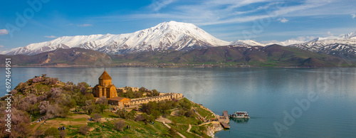 Akdamar Island in Van Lake. The Armenian Cathedral Church of the Holy Cross - Akdamar, Turkey photo