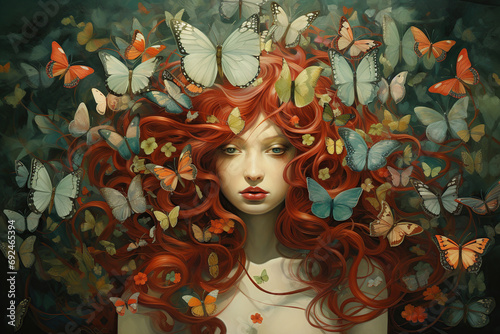 Abstract contemporary art collage portrait of young woman