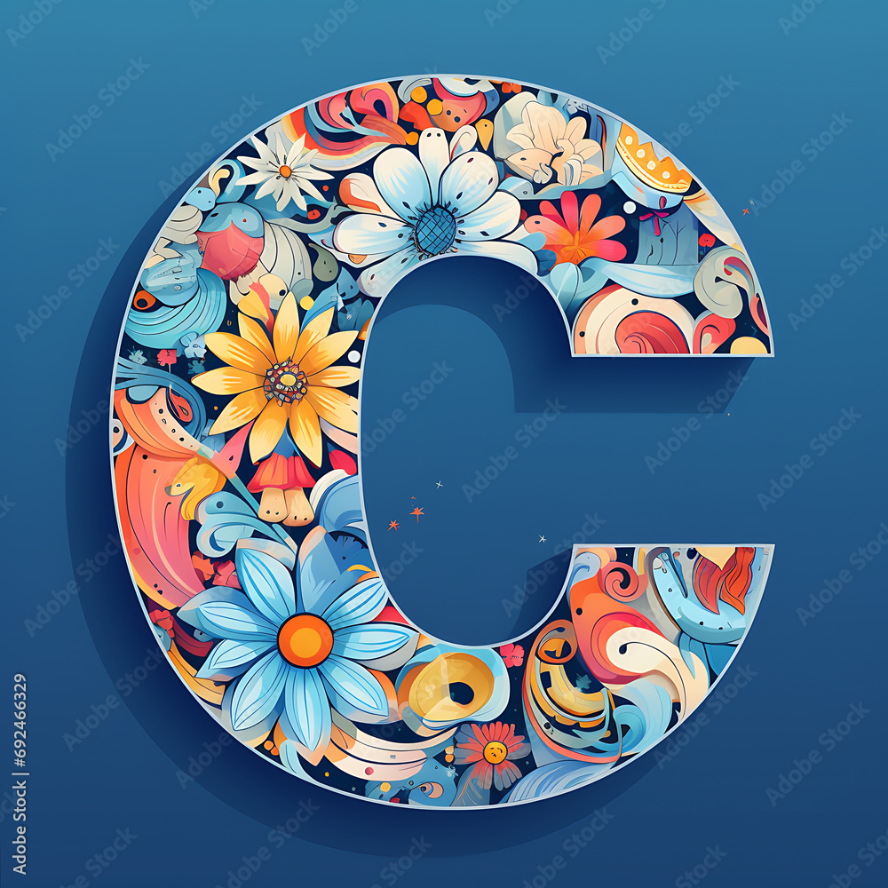 Letra C decorada con flores - obrazy, fototapety, plakaty 