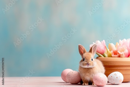 Adorable Bunny Among Pastel Easter Eggs Festive Spring.