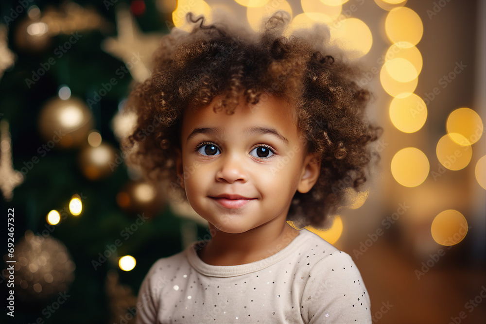 Generative AI happy child decorated christmas tree christmas gifts festive indoor living room magic Generative AI happy child decorated christmas tree christmas gifts festive indoor living room magic