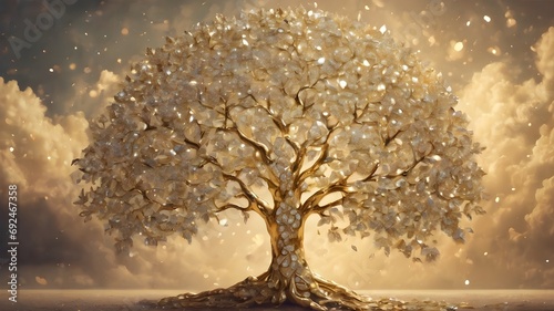 Tree Made of Gold and Diamonds in Heaven background