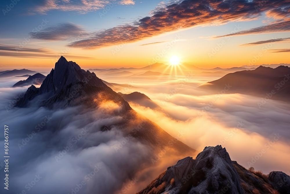 snowy big mountain over the clouds at sunrise nature landscape