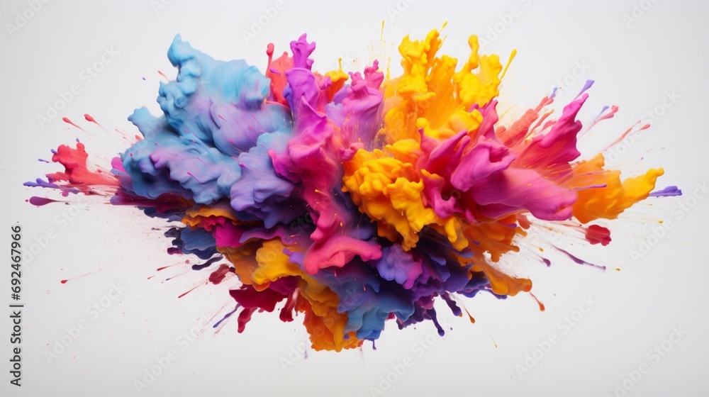 a single isolated colorful blowout on a clean white surface, its vivid tones adding a touch of joy and excitement to the composition. - obrazy, fototapety, plakaty 