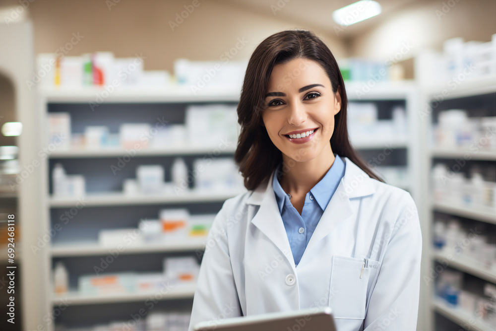 AI generated photo of charming woman in the apothecary shop store AI generated photo of charming woman in the apothecary shop store