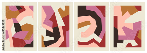 Set of abstract colorful decorative posters with cut-out shapes