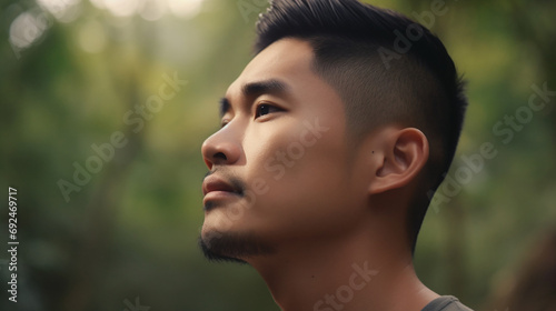 Handsome asian male profile picture with a trust and inspired expression in his face