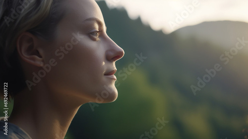 Young woman in calm and freedom inspire outdoors in nature 