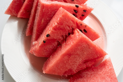 Sweet watermelon slices on plate