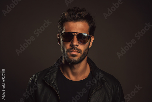 Generative ai picture of handsome nice man wear trendy glasses isolated on grey color background