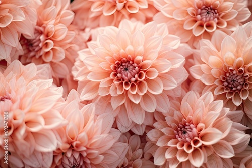 Soft Peach Dahlias in Bloom, Delicate Petal Layers © _veiksme_