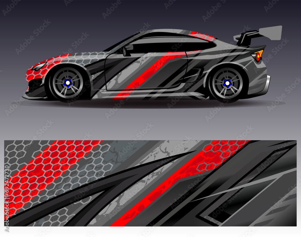 Car wrap design vector.Graphic abstract stripe racing background designs for vehicle, rally, race, adventure and car racing livery Car wrap design vector.Graphic abstract stripe racing background designs for vehicle, rally, race, adventure and car racing livery