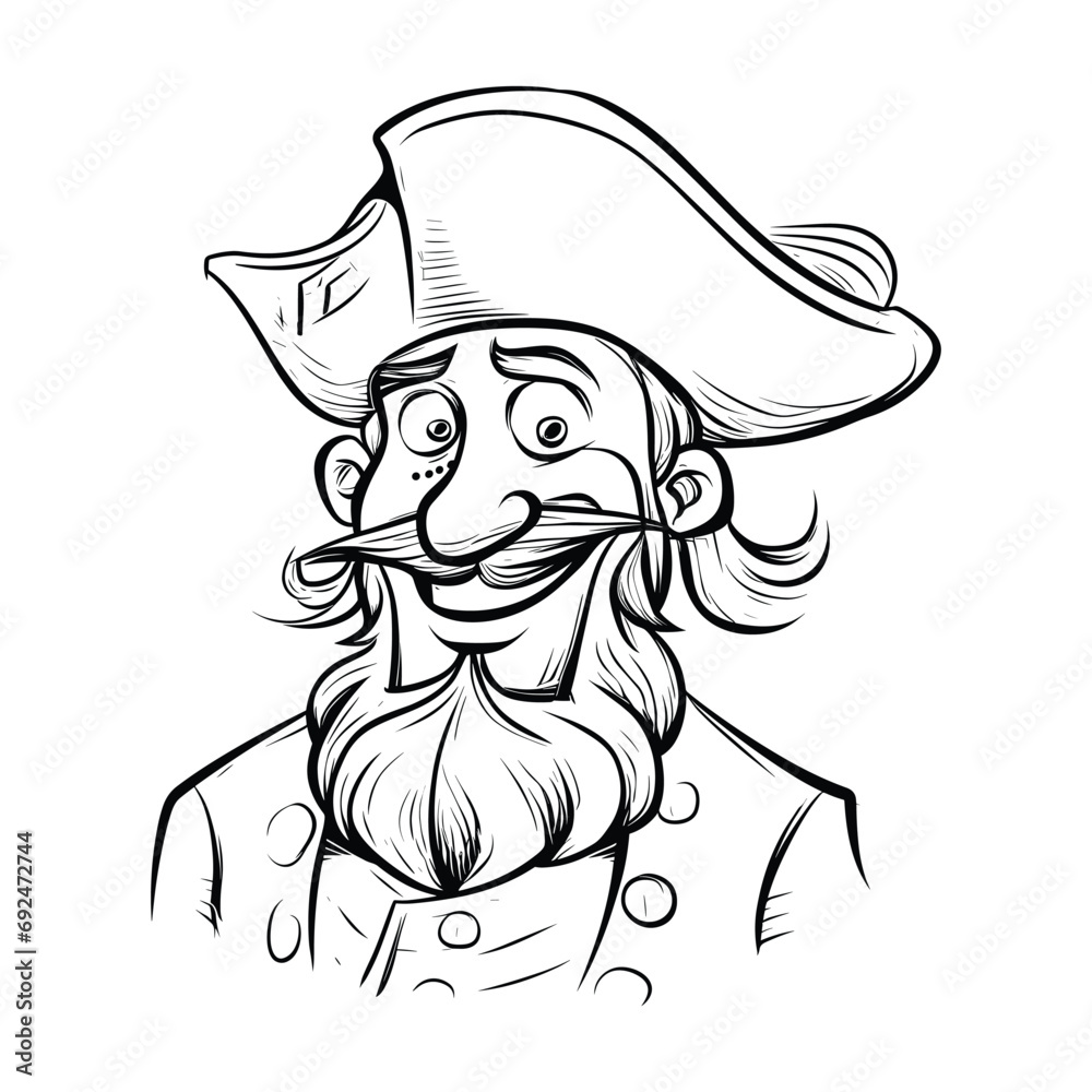 Hand-drawn pirate portrait sketch vector illustration.