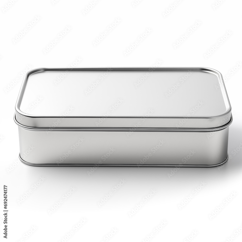 Rectangular tin box. Metal box for various purposes. Isolate on a white back Rectangular tin box. Metal box for various purposes. Isolate on a white back