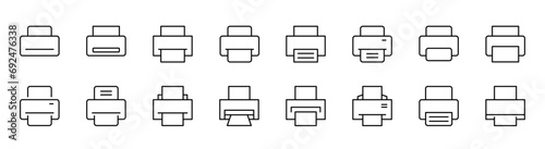 Printer icon set. Line printer set. Print machine. Printer with paper line icon. Editable stroke. Vector illustration.