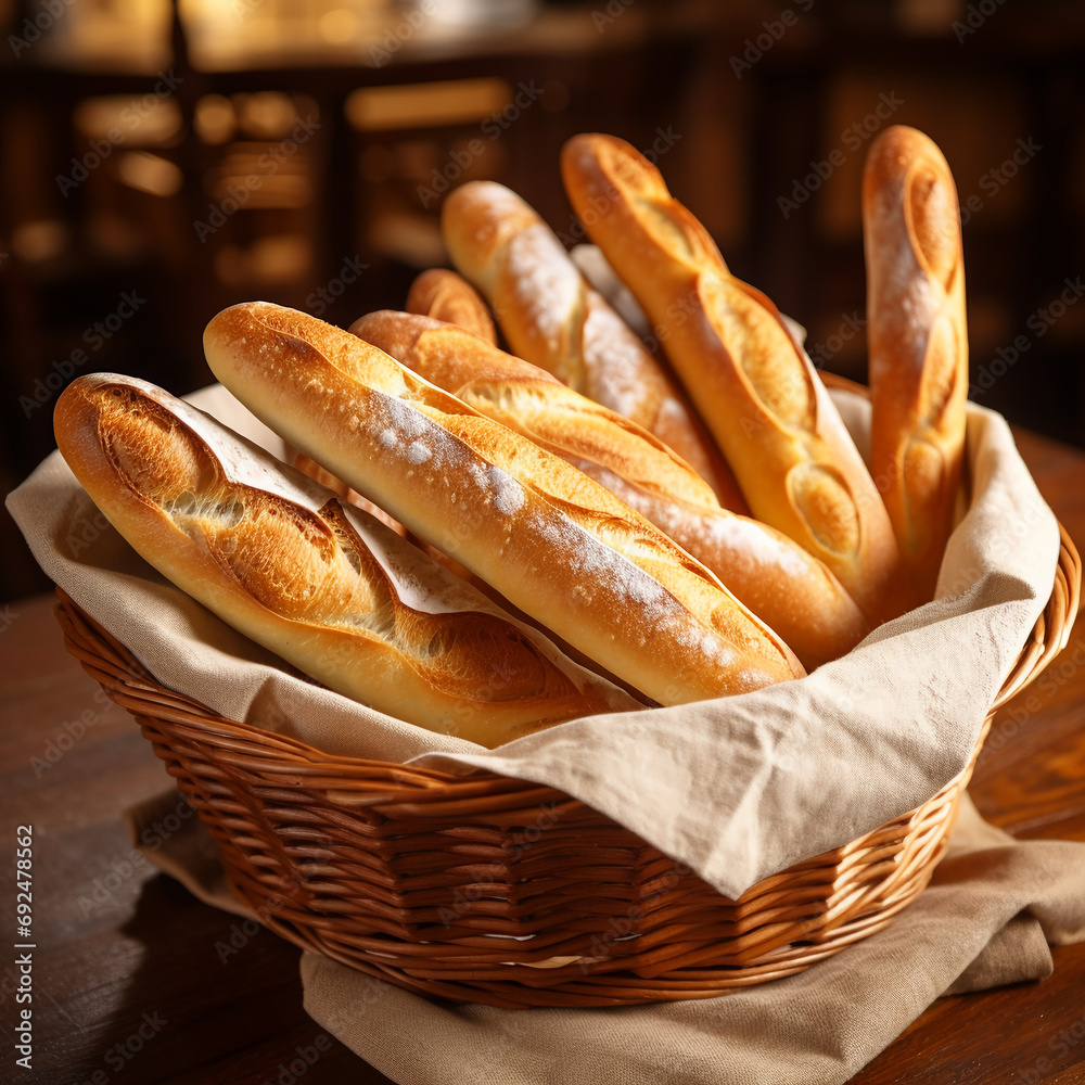 Fresh baked white bread in a basket photo
