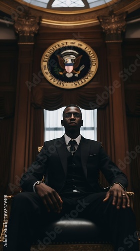 Dignified Man in a Suit Seated in an Ornate Office. Generative ai