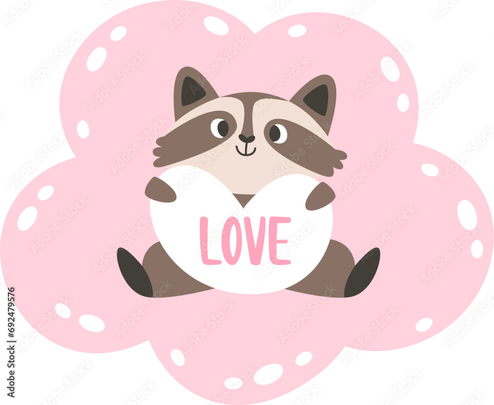 Raccoon With Heart On Cloud