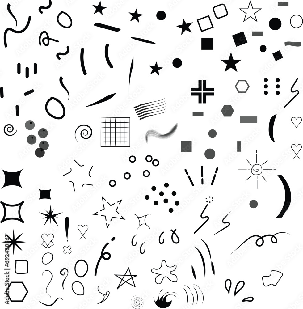 Vector set of different doodles hand drawn elements isolated on white ...