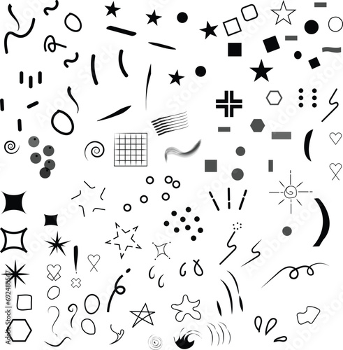 Vector set of different doodles hand drawn elements isolated on white doodle glitter star heart handwritten arrow elements beautiful vecto background