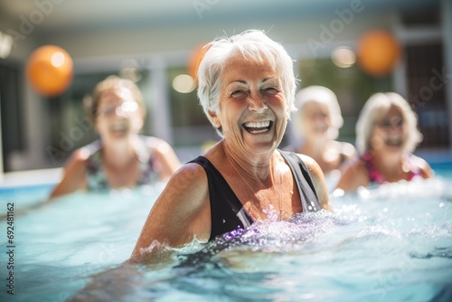 Cheerful senior women swimming in pool © jordi