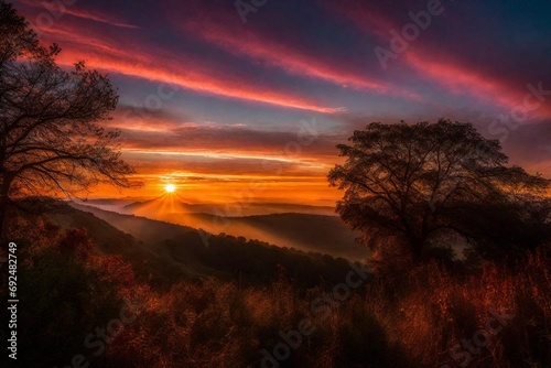 sunset over the field and generated AI