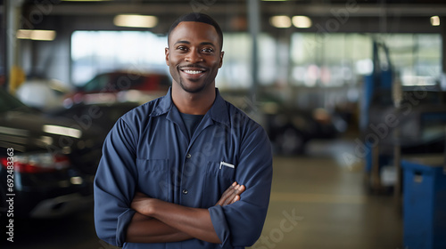 Portrait of a professional male auto mechanic in auto repair shop