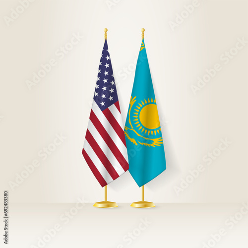 United States and Kazakhstan national flag on a light background.