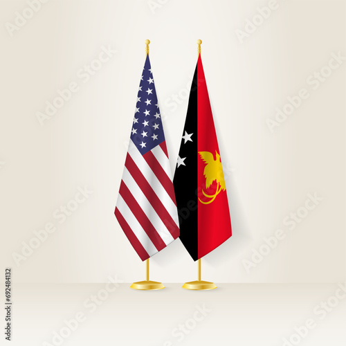 United States and Papua New Guinea national flag on a light background.