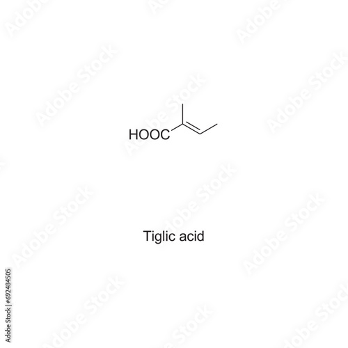 Tiglic acid skeletal structure diagram.Hemiterpenoid molecule scientific illustration. photo