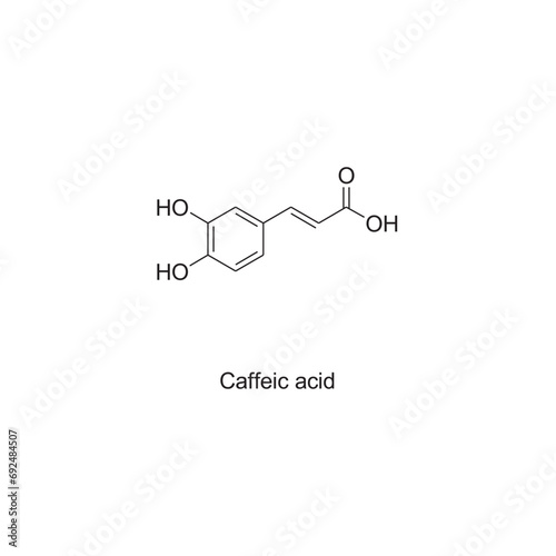 Caffeic acid skeletal structure diagram.Hemiterpenoid molecule scientific illustration.
