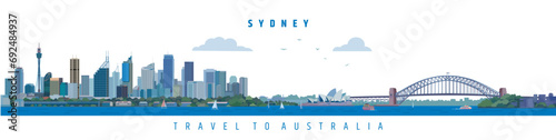 Sydney city skyline vector illustration on white background, Australia	