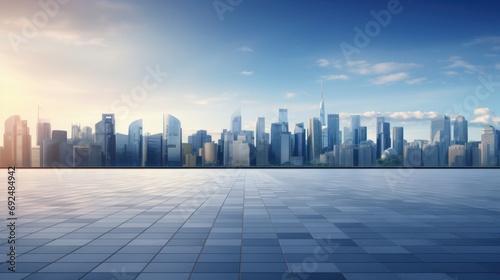Empty square floor and city skyline with building background. Dubai photo