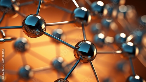 Molecular particles on orange biotechnology close-up image