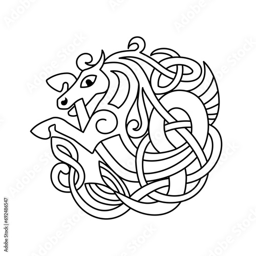 Mythical creature vector illustration. Line art symbol. Sea horse emblem.